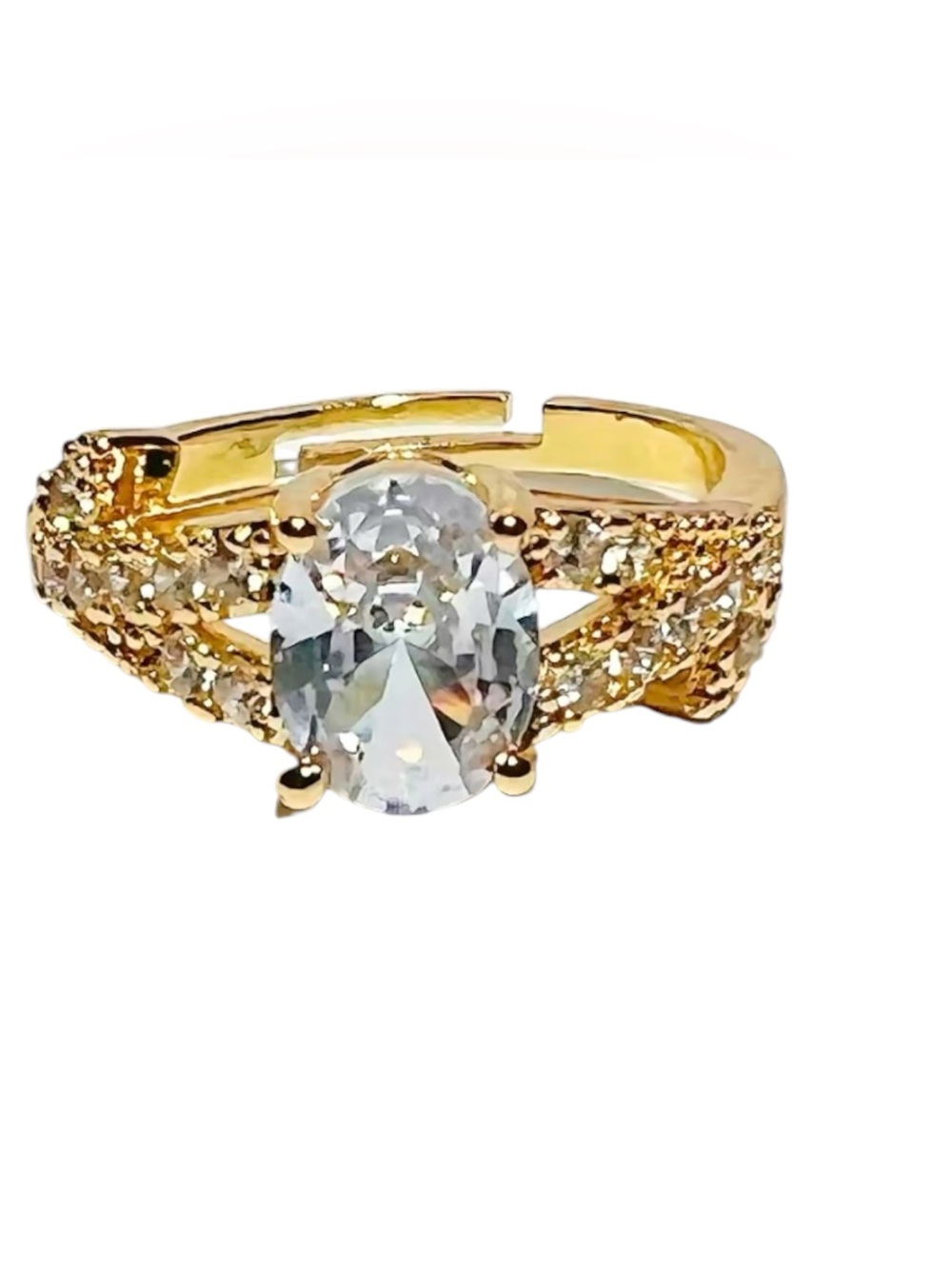 Gold Plated Tone Micro Pave Open Ring